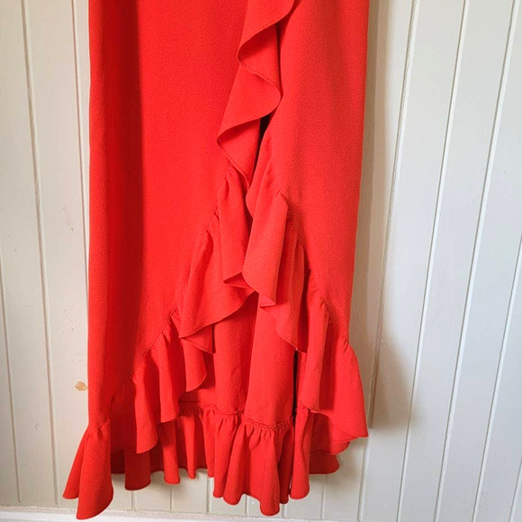 GANNI Clark Rare Ruffle Crepe Maxi Dress in Big Apple Red - Picture 12 of 12